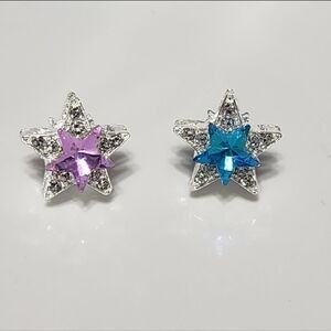 Star‎ Silver Beads Fancy Beads Silver Rhinestone Purple Blue 2 Pieces